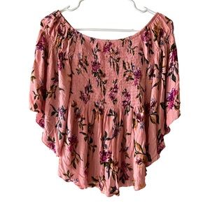 No Boundaries Blush Flower Print Smocked Circle Blouse